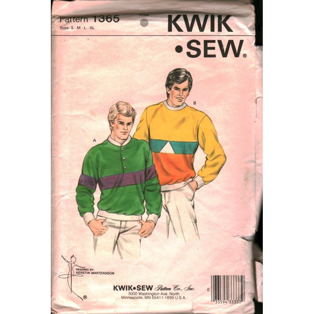 Kwik Sew 1365 Mens Shirt Sewing Pattern Kerstin Martensson Size S-XL Vintage‎